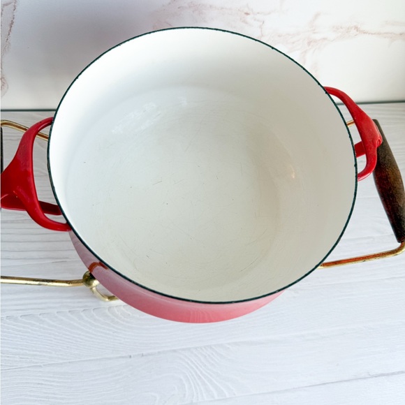 🇩🇰 Vintage Dansk Kobenstyle 2 Qt Lid & MCM Wood Handled Brass Warming Cradle. - Picture 6 of 14